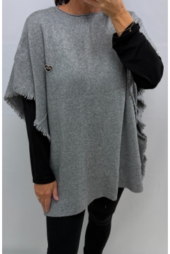 Poncho met ruit details en heart Corrie grijs SALE. PTL