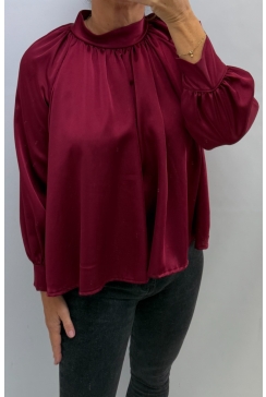 Blouse van satijn-look met knopen Rosy wijnrood
