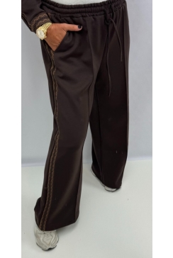 BROEK met aztec bies en elastische koord Aanya bruin