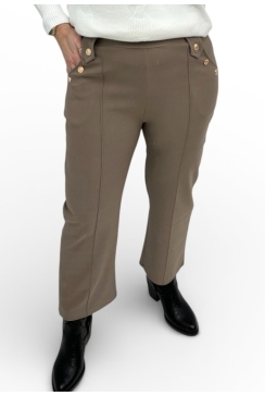 Petite broek met gouden knopen taupe (F810)