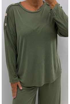 Blouse met lange mouw en knopen op de schouder Dolly army tkd