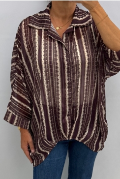 Voile blouse met kraag en streep motief bordeaux