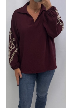 Blouse met kraag en touw details op de mouw Meryl bordeaux