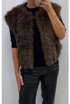 Mouwloos fakefur gilet Millie imitatiebont Coffee (JS-1102)