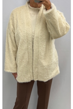 Imitatiebont jas/vest met lange mouw Lydie creme SALE