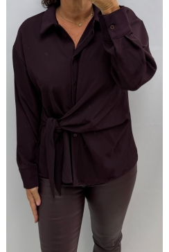 Blouse met strik aan de voorzijde Nancy aubergine