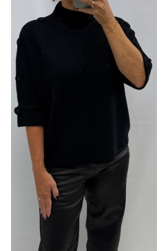 Trui met stoffen knopen op de schouder Lulu zwart