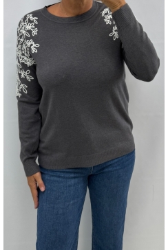 Trui met blossom details grijs (W612)