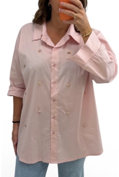 Blouse met knopen en kraag met hartjes roze