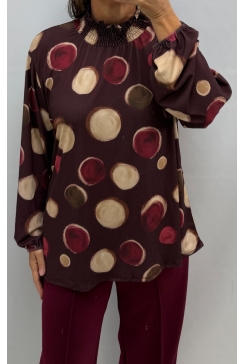 Blouse met smock hals circles burgundy