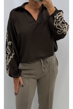 Blouse met kraag en touw details op de mouw Meryl bruin