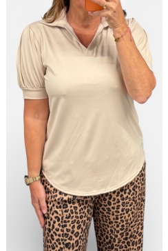 Travelstof shirt met kraag Wynona beige (TVB)