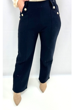 Petite broek met gouden knopen donker blauw