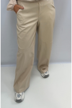 Leather-look broek met zakken Lilith beige