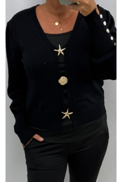 KORT vest met knopen op de mouw starfish zwart