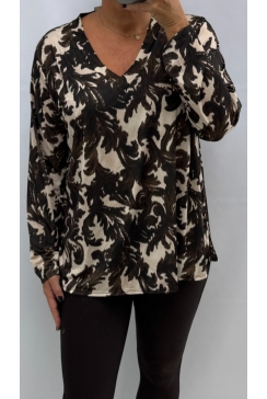 Shirt met lange mouw en v-hals Joyce Barok bruin