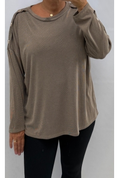 Blouse met lange mouw en knopen op de schouder Dolly taupe tkd