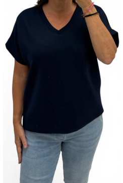 Basic soft shirt V-HALS  donkerblauw