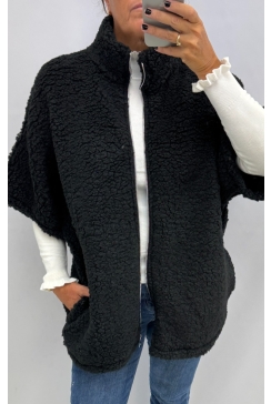 Oversized vest van teddy stof Sally zwart