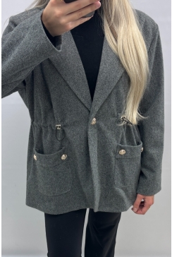 Blazer met visgraatmotief en taille grijs