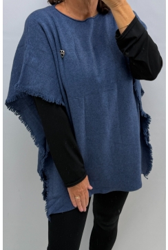 Poncho met ruit details en heart Corrie jeansblauw SALE. PTL