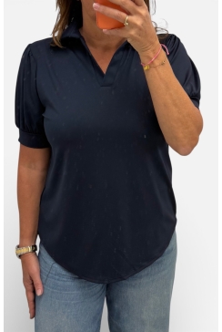 Travelstof shirt met kraag Wynona donker blauw (TVB)