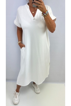 Lange jurk met korte mouw en kraag Marlon off-white BZD SALE