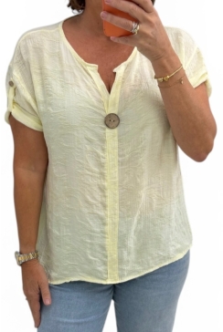 Blouse met oprol mouw flower pressing geel