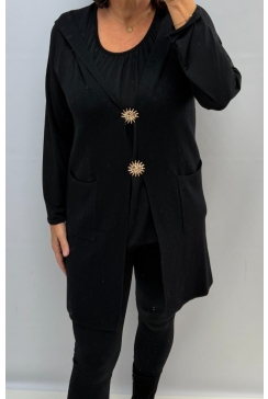 Lang mouwloos vest met capuchon Moon zwart SALE. PTL