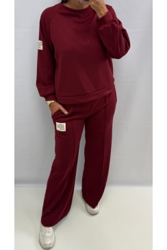 2-delig set met LANGE MOUW life isn't perfect bordeaux