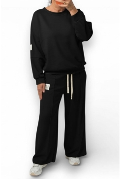 2-delig set met LANGE MOUW life isn't perfect zwart