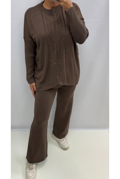 Fijngebreide set met motief in de trui en broek bruin (BL-2086) cms