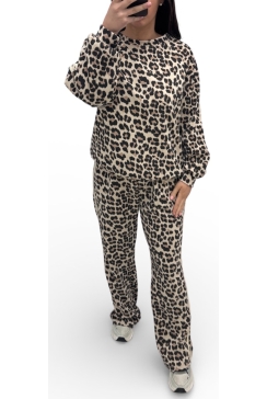 2-delig panterprint set met bies priscilla beige