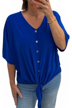 Travelstof blouse met knoop en knopen Nowie kobalt