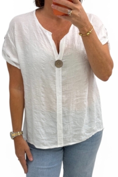 Blouse met oprol mouw flower pressing off-white