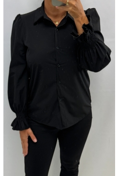 Blouse met smock aan de mouw Anna zwart