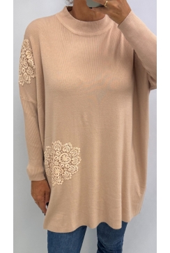 Trui met lange mouw en borduursels peachy (Y229#)