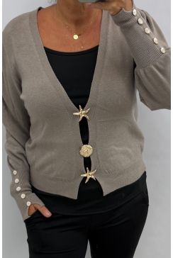 KORT vest met knopen op de mouw starfish taupe