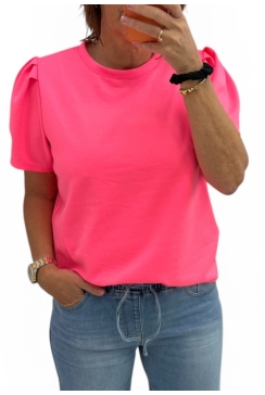 Shirt met pofmouw Ankie neon roze