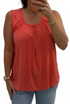 Basic ballon top in TRAVELSTOF uni koraal BBT