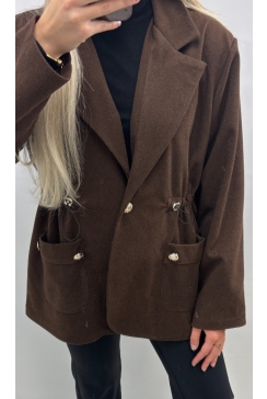 Blazer met visgraatmotief en taille bruin