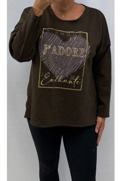 Shirt met lange mouw en strass J'adore bruin