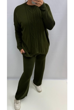 Fijngebreide set met motief in de trui en broek army (BL-2086)