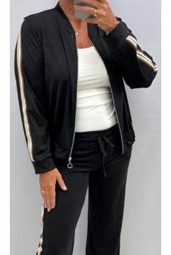 Vest van travelstof met ritssluiting en strass bies zwart. TSB