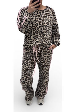 2-delig panterprint set met bies priscilla licht roze