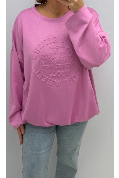 Sweater met 3D tekst fuchsia