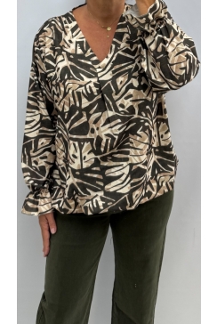 Blouse met elastiek aan de onderzijde Monstera khaki