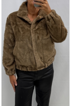 Fakefur jas met lange mouw en kraag Elsa imitatiebont LICHT bruin (MC6622)