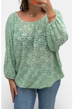 Ballon blouse met lange mouw van kant groen