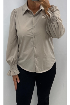 Blouse met smock aan de mouw Anna taupe